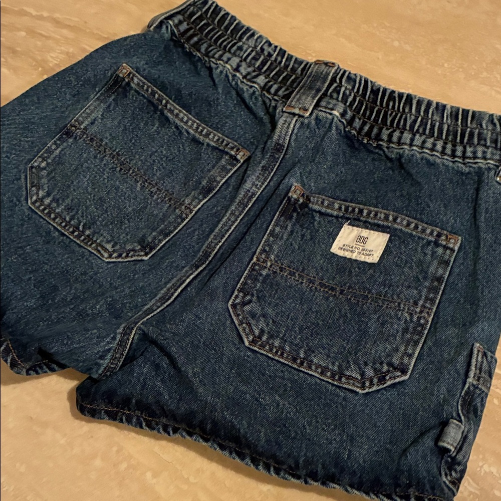 BDG Jean Shorts Dark Denim Cargo with Elastic Waist Snap Button Zip Closure